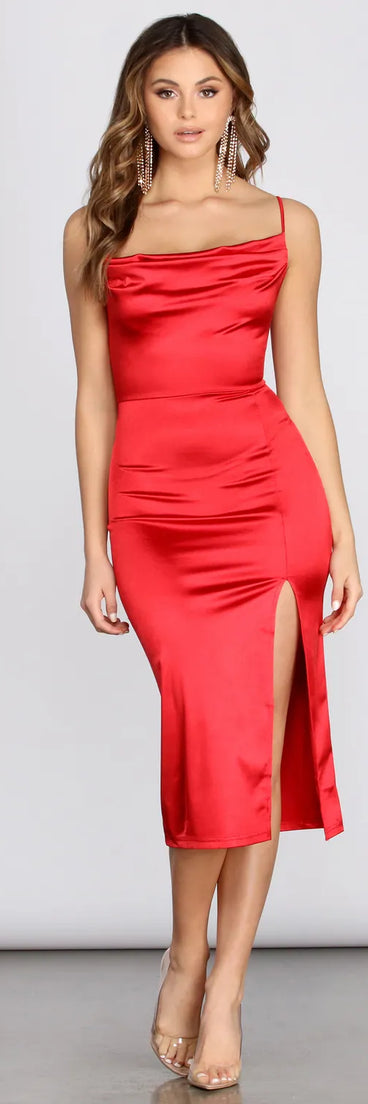 Adalee Formal High Slit Satin Dress