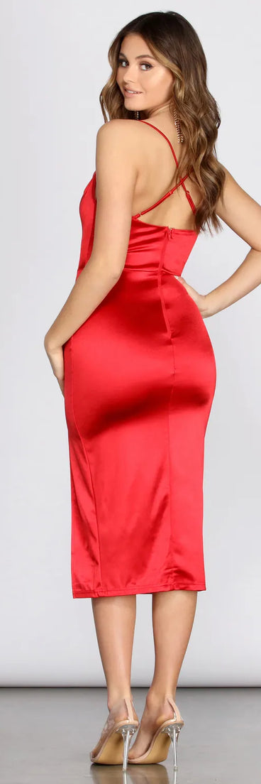 Adalee Formal High Slit Satin Dress