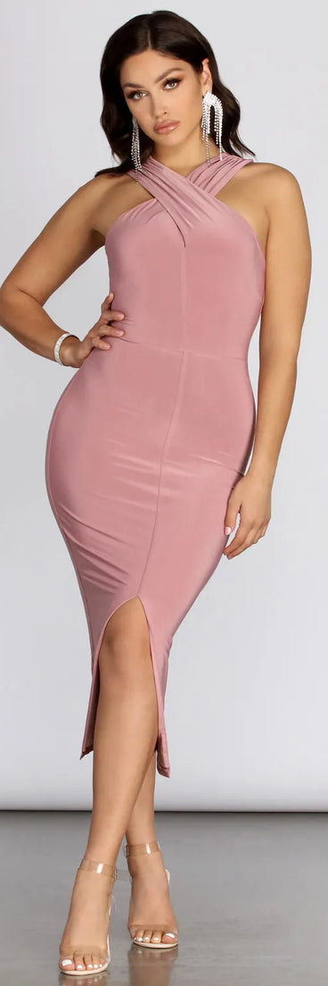 Tamra Cross Neck Midi Formal Dress