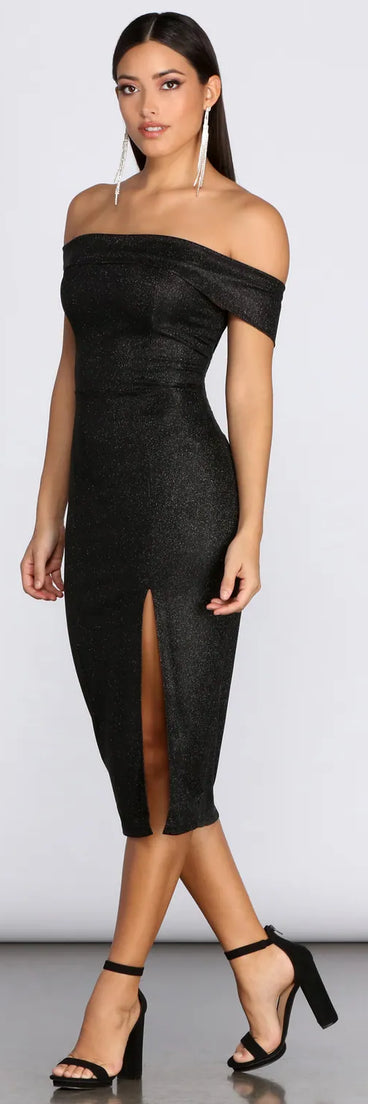 Misty Off Shoulder Glitter Dress