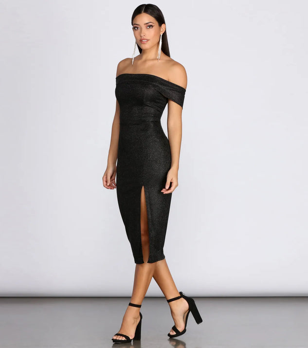 Misty Off Shoulder Glitter Dress
