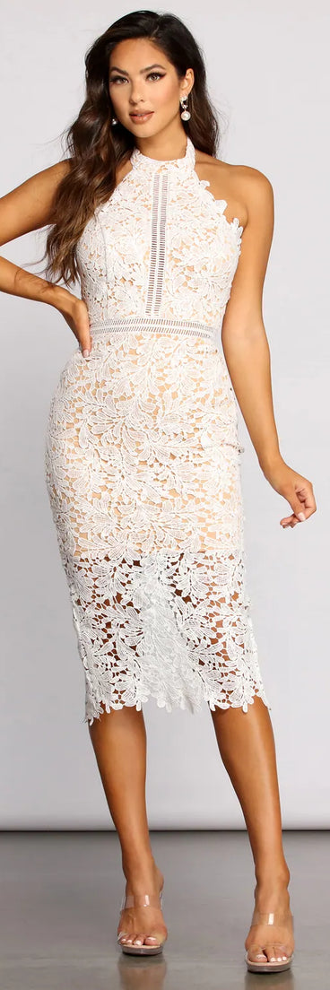 Sydney High Neck Scalloped Lace Midi Dress
