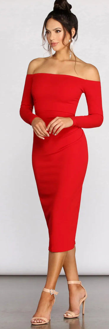Rose Off The Shoulder Midi Dress