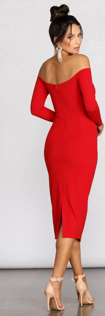 Rose Off The Shoulder Midi Dress