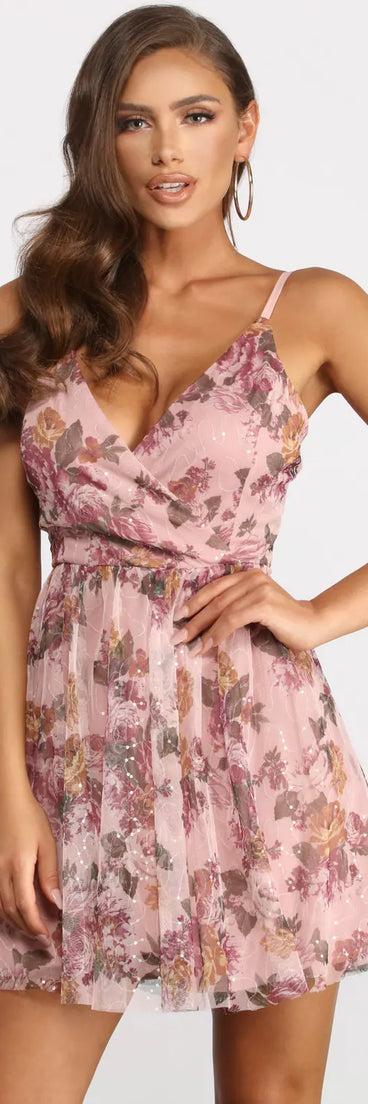 Cam Floral Sequin Party Dress