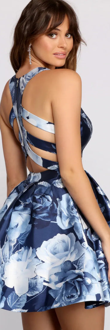 Alisha Pleated Floral Printed Party Dress