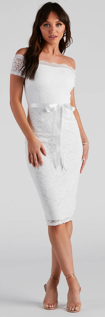 Paige Formal Off-The-Shoulder Scalloped Lace Dress