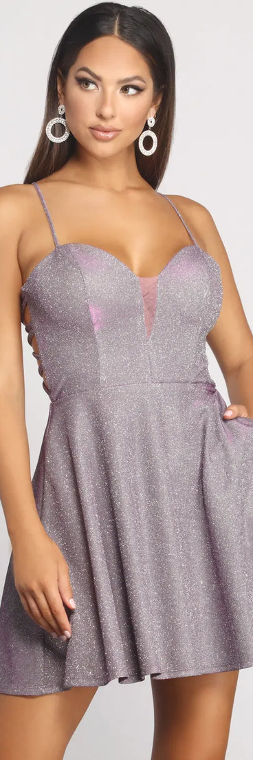 Aline Woven Glitter Lace Up Party Dress