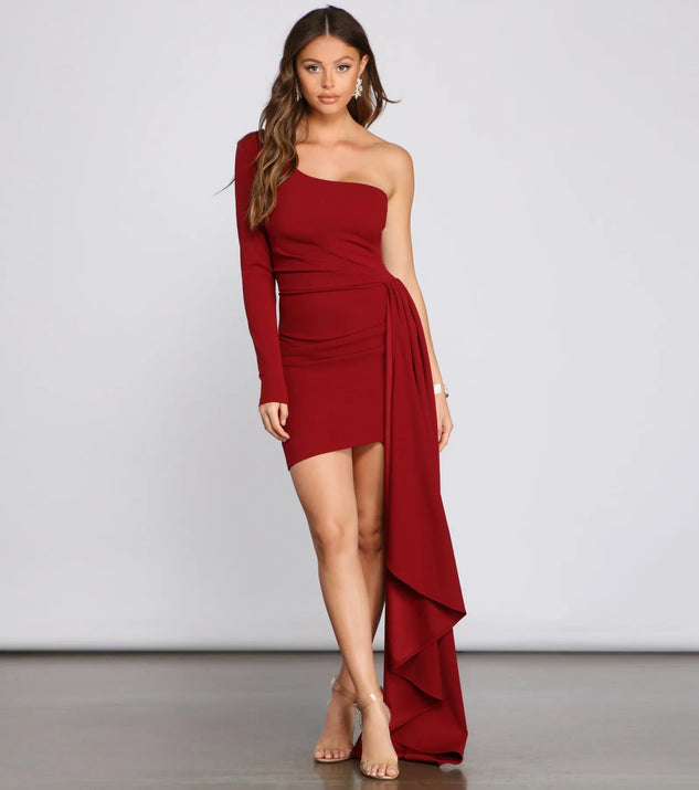 emily one shoulder pleated asymmetric mini dress Windsor Emily One-Shoulder Pleated Asymmetric Mini Dress