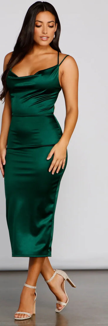 Maya Cowl Neck Satin Formal Dress