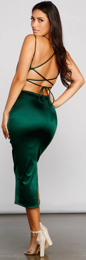 Maya Cowl Neck Satin Formal Dress