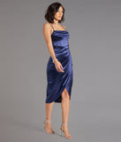 Margaret Formal Satin Wrap Midi Dress