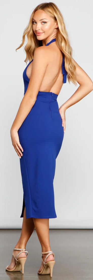 Reagan Formal Open Back Midi Dress