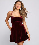 Amelia Lace-Up Back Velvet Skater Dress