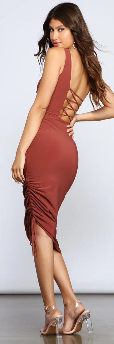 Eve One-Shoulder Ruched Midi Dress