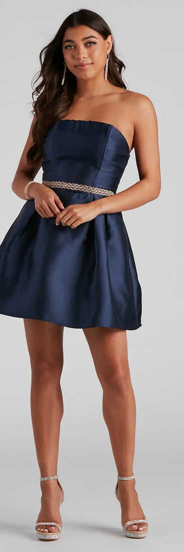 Hadley Strapless Pleated Satin Party Dress