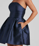 Hadley Strapless Pleated Satin Party Dress