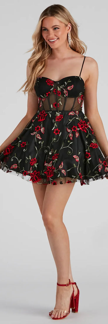 Jessica Embroidered Illusion Party Dress