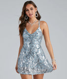 Ciela Sequin Scroll X-Back Skater Party Dress