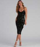 Emely Sequin Mesh Double X-Back Midi Formal Dress