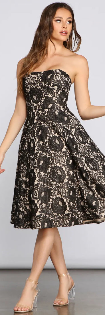 Corrine Strapless Lace Detail Formal Dress