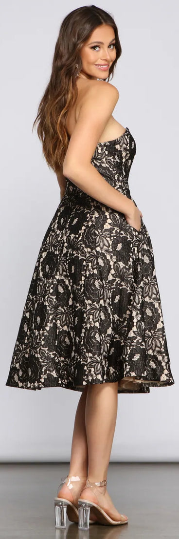 Corrine Strapless Lace Detail Formal Dress