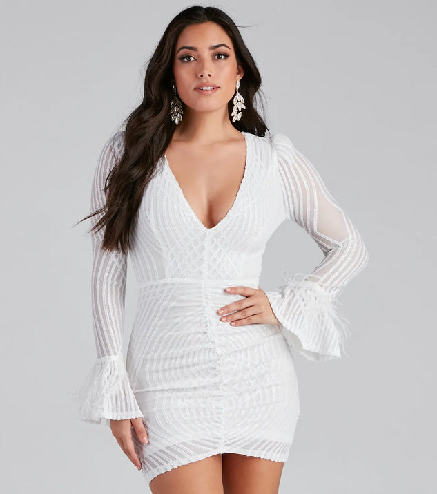 Paola Feather Trim Sequin Bodycon Dress