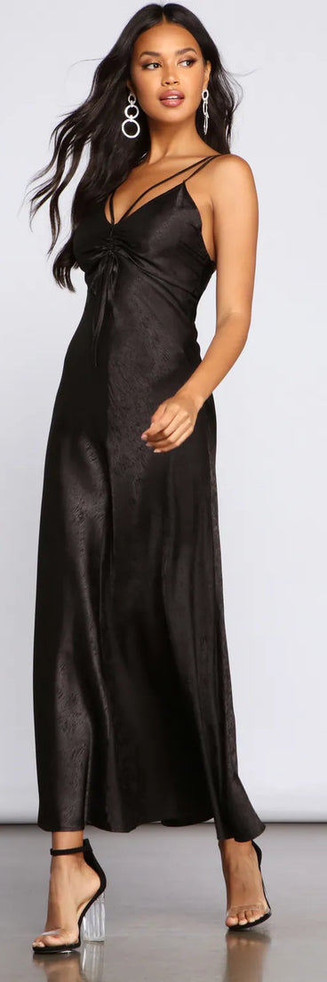 Amora Formal Ruched Satin Slip Dress