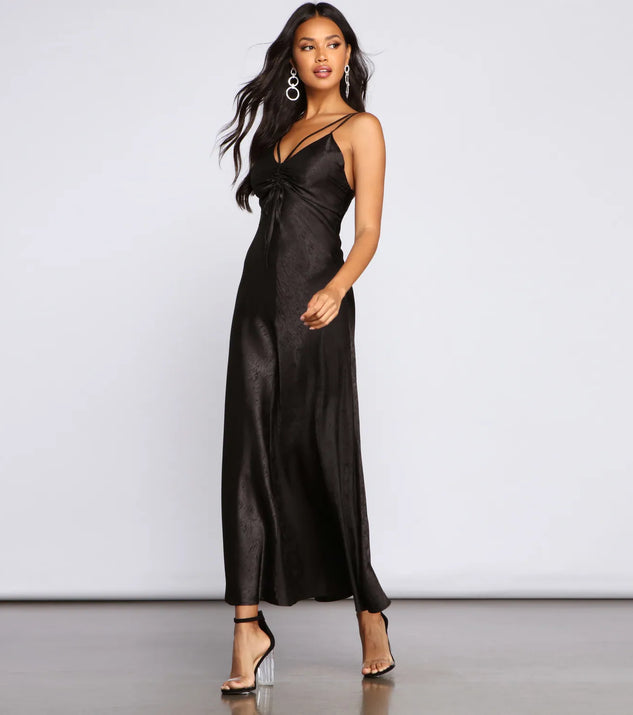 Amora Formal Ruched Satin Slip Dress