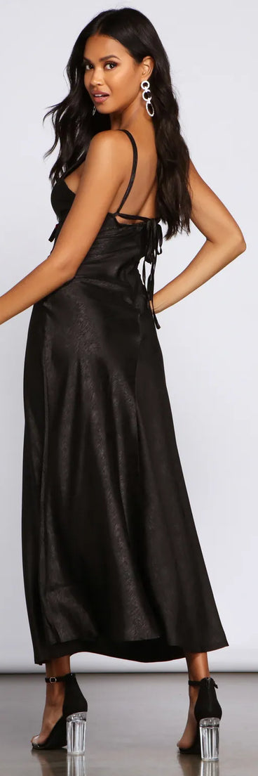 Amora Formal Ruched Satin Slip Dress