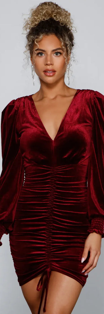 Mariah Ruched Velvet Bodycon Mini Dress