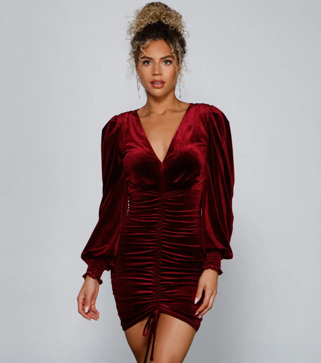 Mariah Ruched Velvet Bodycon Mini Dress