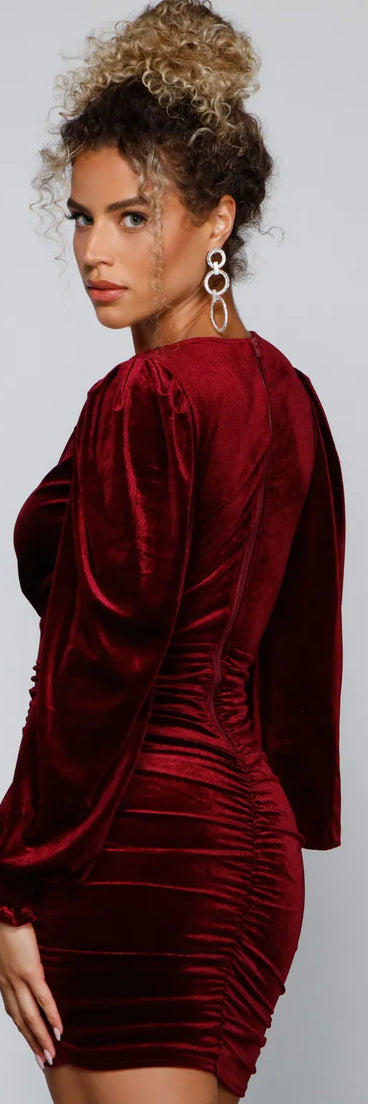 Mariah Ruched Velvet Bodycon Mini Dress