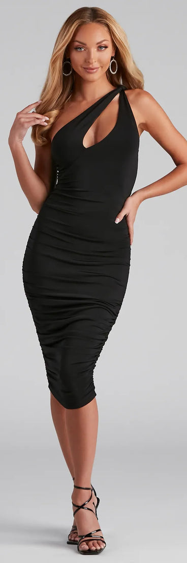 Drew One-Shoulder Midi Formal Dress