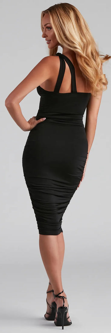 Drew One-Shoulder Midi Formal Dress