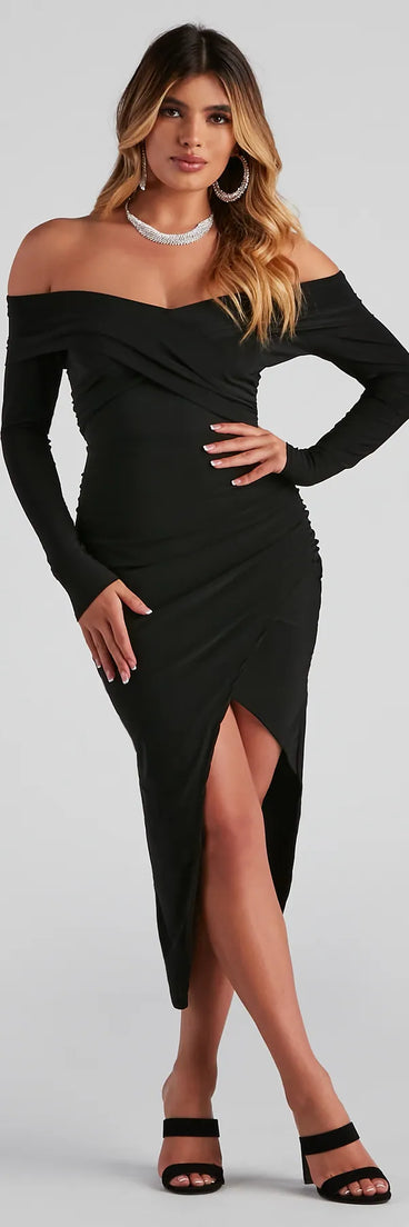 Kristy Off-The-Shoulder Formal Midi Dress