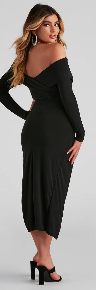 Kristy Off-The-Shoulder Formal Midi Dress
