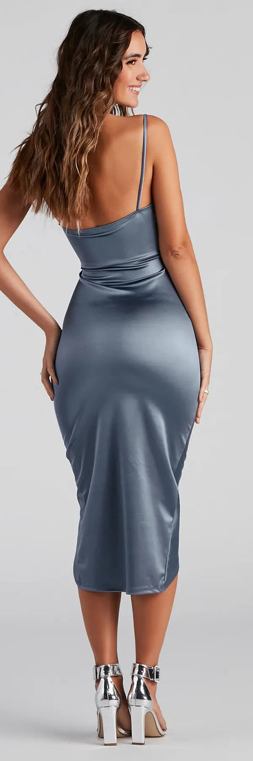 Bre Satin Ruched Midi Dress