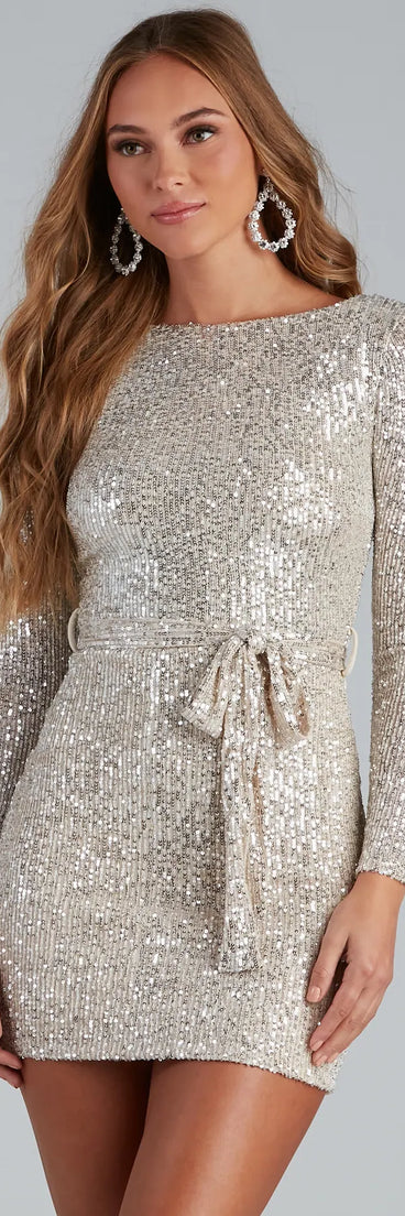Kayce Sequin Tie-Waist Party Dress