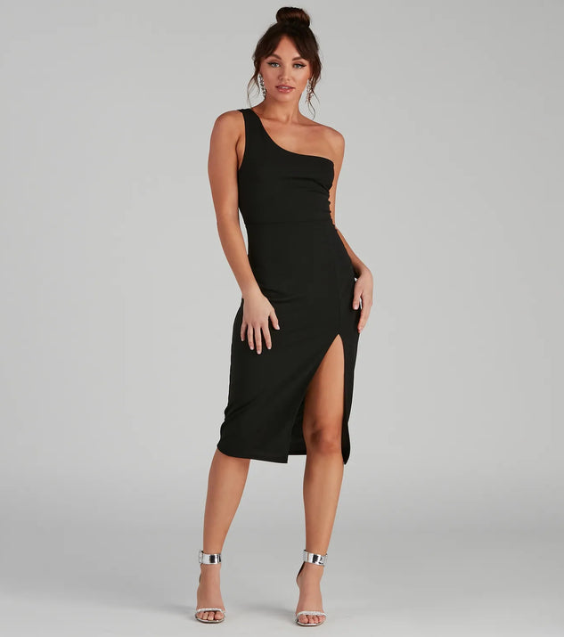 Summer Crepe One-Shoulder Midi Party Dress