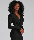 Jaimie Formal Surplice Wrap Tea Length Dress