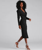 Jaimie Formal Surplice Wrap Tea Length Dress