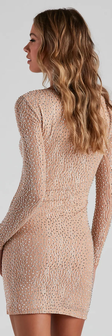 Brielle Heat Stone Mesh Mini Dress