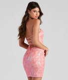 Flaunt your silhouette in the tight Brynlee Sequin Embroidered Bodycon Dress in coral, a bodycon dress that empowers your look with bold style and effortless edge.