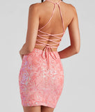 Own every entrance in the Brynlee Sequin Embroidered Bodycon Dress, a coral party dress perfect for milestone birthdays and grad parties, or dancing through autumn nights and unforgettable bachelorette celebrations.