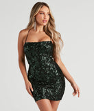 Step into seasonal chic with the Brynlee Sequin Embroidered Bodycon Dress, a hunter mini dress featuring an above-the-knee cut ideal for cocktail parties, festive gatherings, or clubwear.