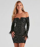 Own every entrance in the Miranda Sequin Feather Short Dress, a black party dress perfect for milestone birthdays and grad parties, or dancing through summer nights and unforgettable bachelorette celebrations.