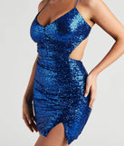 Revamp your 2025 wardrobe with this chic addition, the Elsie Ruched Sequin Mini Dress in royal blue, perfect for elevating your style in the new year.