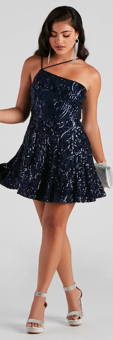 Eve One-Shoulder Sequin Party Dress