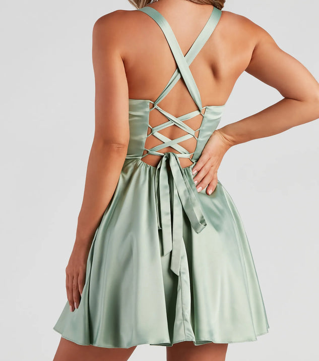 Sabrina Satin Lace-Up Party Dress | Windsor Sabrina Satin Lace-Up Party Dress | Windsor